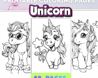 Livro de colorir de unicórnios para crianças: 48 páginas mágicas (download instantâneo)