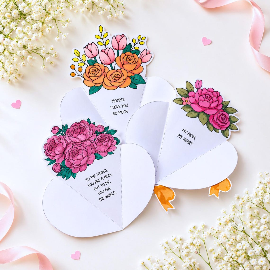 Mother's Day Flower Bouquet Card Craft | 3 Coloring Page (instant ...