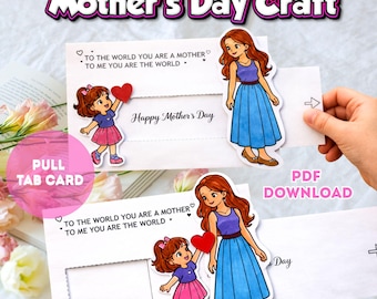 Faça Você Mesmo um Cartão Deslizante para o Dia das Mães, Atividade Infantil, Artesanato para Pré-Escolares (Download em PDF)