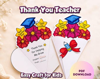 Cartão de agradecimento com buquê de flores para professores, para imprimir (download em PDF)