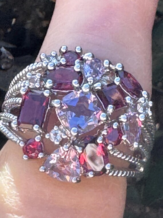 Sterling Silver Ruby Pink Cluster Ring – Multi St… - image 1