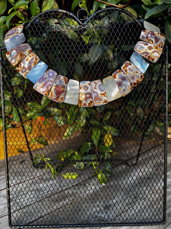 Vintage Brown Lip Shell Mosaic Collar Necklace | … - image 1