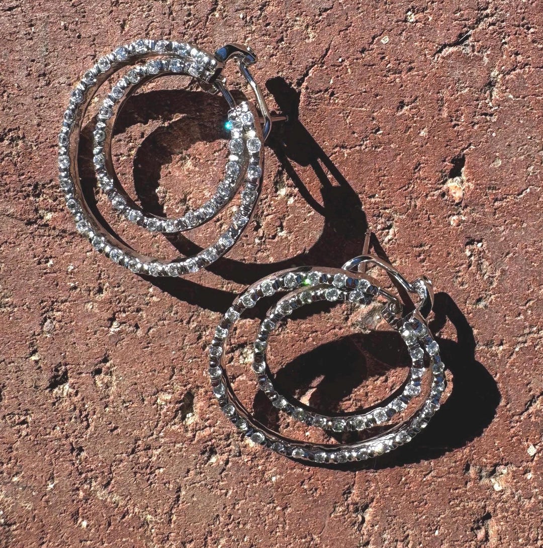 Fas Silver Vintage 925 FAS Sterling Silver Double Hoop CZ Earrings | Sparkling ...