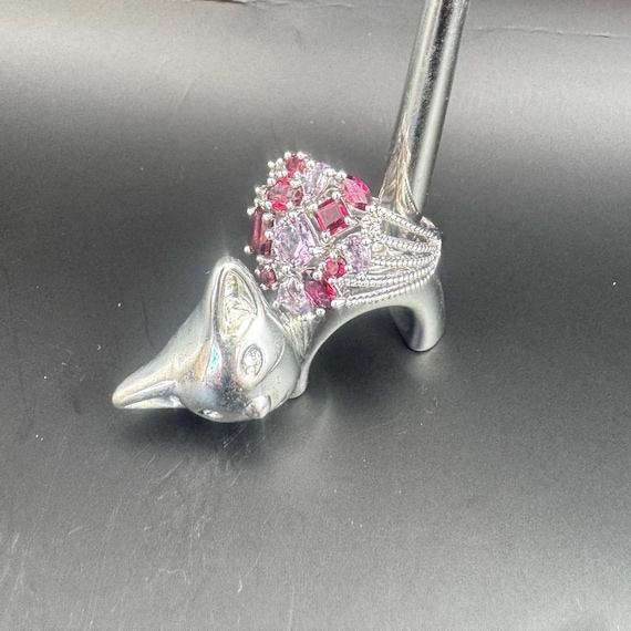 Sterling Silver Ruby Pink Cluster Ring – Multi St… - image 5