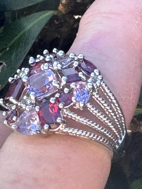 Sterling Silver Ruby Pink Cluster Ring – Multi St… - image 2