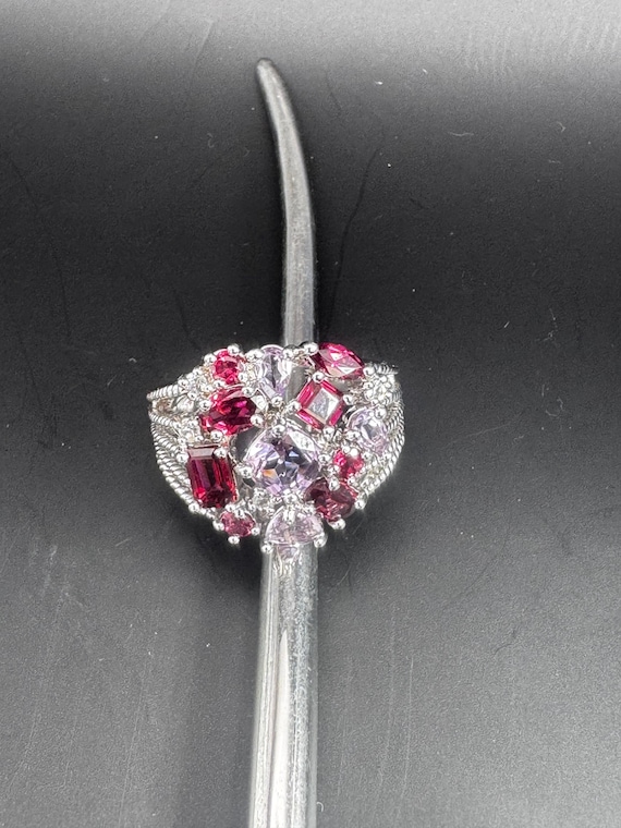 Sterling Silver Ruby Pink Cluster Ring – Multi St… - image 6