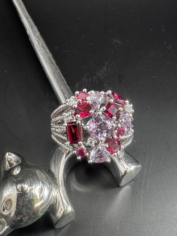 Sterling Silver Ruby Pink Cluster Ring – Multi St… - image 4