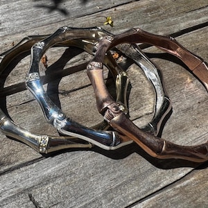 Vintage bambu armbandsset | Blandad metall, strass accent armband med gångjärn