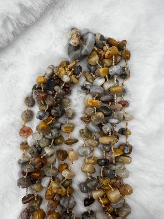 Jasper Statement Necklace--Multi Strand Stone, Ha… - image 3