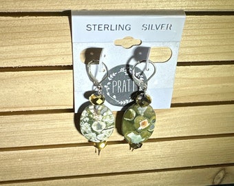 Olive stone earrings/leaver backs