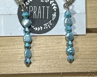 Baby blue pearls, and Swarovski crystals