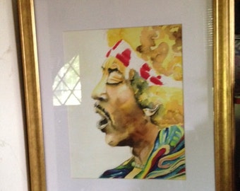 Jimi Hendrix Giclee Print18X24 inches of Original Watercolor cir 1972 by Artist  Karen Pratt Art Print