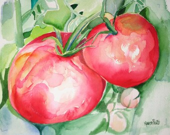 Tomatoes 1 watercolor Giclee Print 8x10  No Mat