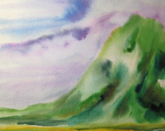 Kauai Mountain, Original Watercolor on Arches Paper Green Painting 17 X 23 inches by Karen Pratt