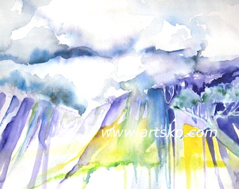 Purple Mountains Majesty, Watercolor on Arches Paper in Purples and Violets by Karen Pratt