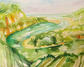 GualalaWatercolor of the view above theGualala river in California