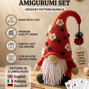 Ladybug Gnome Crochet Pattern | Spring Garden Gnome Amigurumi PDF | Cute Gnome with Flowers | Instant Digital Download | Garden Gnome |