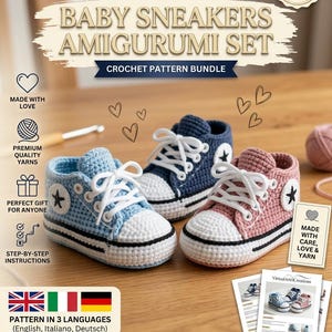 Baby Tennis Shoes Crochet Pattern PDF, Classic Star Ankle Patch Booties, Digital Download Lace-Up Baby Footwear Tutorial | Crochet Patterns