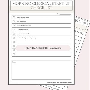 Lista de verificación imprimible para el inicio de tareas administrativas por la mañana / Lista de verificación para el inicio del trabajo diario / Planificador de productividad de oficina en PDF / Rutina administrativa diaria