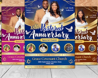 Kirche Jubiläum Programm Vorlage | Eleganter Kirchen-Event-Flyer | Bearbeitbares Canva Design | A4 Digitaler Download