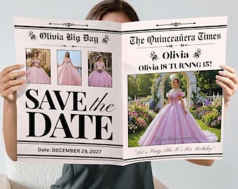 Quinceaňa Save The Date Zeitung, Quinceaňera Einladen, Quinceaňa Foto, Quinceaňera Einladung, Sweet 15 Zeitung, Canva Vorlage