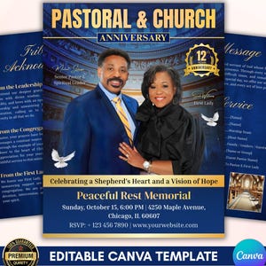 Pastoral Anniversary Program Template, Editable Canva Church Anniversary Program, Pastor Appreciation Service, 4 Page Church Program Booklet