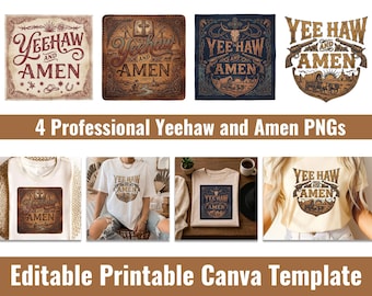 Yeehaw und Amen PNG, Country Rodeo Sublimation, Vintage Western Christian Shirt Design, Sofort Download
