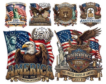USA 250-jähriges Jubiläum PNG Bundle, Buntstifter-Adler, USA 1776-2026, Liberty Bell Designs (Digitaler Download)