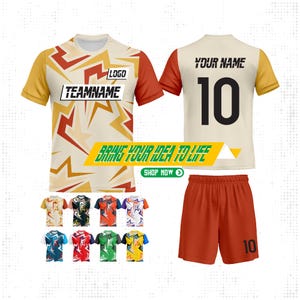 Custom Retro Cream Soccer Set Lightning Pattern Kids Youth Men Women Sizes XS-7XL