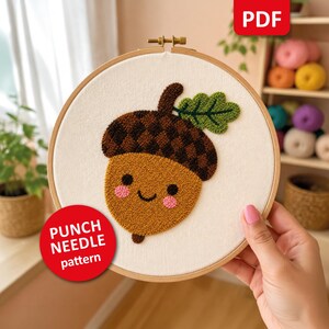 PDF-Stickmuster „Eichel“ (Punch Needle), Herbstliches Stickmuster, Waldmotiv für Herbstdeko, Bastelidee für Anfänger, Digitaler Download