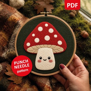 Stickmuster „Pilz“ (PDF), Cottagecore-Stickmuster, Herbstdeko im Waldstil, digitaler Download
