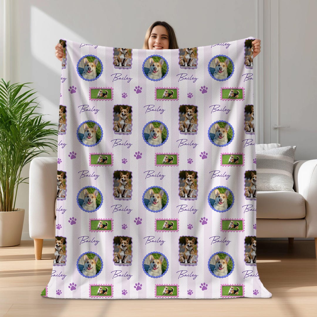 Pet Memorial Blanket With Name, Custom Dog Photo Blanket, Personalized ...