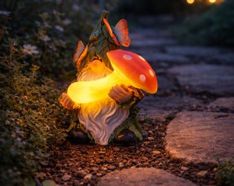 Gnomo de Jardim Solar em Miniatura, Ornamento de Cogumelo, Decoração Externa para Quintal, Ideia de Presente Encantadora para Fadas