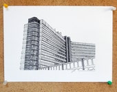 Merrion House - Drawing - Leeds Illustration Art Poster