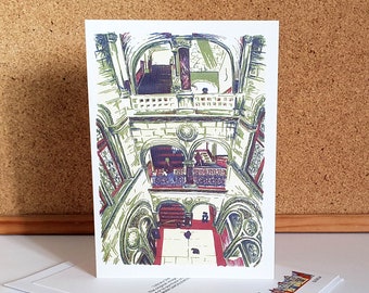 Library Stairway - Leeds Greeting Card - Yorkshire Art / Illustration