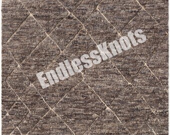 Naturfarbener Dari-Teppich, handgeknüpfter Wollteppich, Hoch-Tief-Muster, Rautenmuster, Shaggy-Teppich, Dunkelbraun/Creme, minimalistischer Fransen-Wohnzimmerteppich
