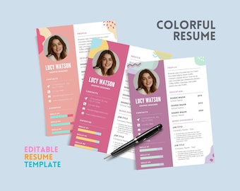 Colorful resume template, modern ATS-friendly CV, editable in Canva, A4 size