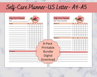 Self-Care Planner Checklist for Mental Health and Wellness, Daily Well-Being Mindfulness Gift, Self-Love Daily Undated Printable Planner