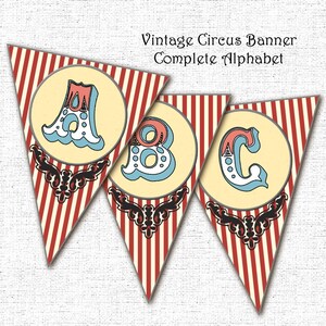 Vintage Circus or Carnival Printable Alphabet Flag Bunting Banner Digital Instant Download