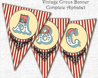 Vintage Circus or Carnival Printable Alphabet Flag Bunting Banner Digital Instant Download