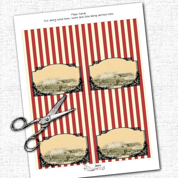 Circus or Carnival Place Cards, Food Labels, Instant Download