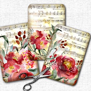Digital Printable Vintage Watercolor Floral Tags Printable Instant Download Collage Scrapbooking