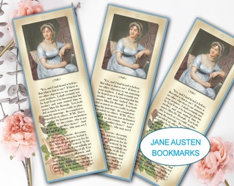 Jane Austen Bookmark, Printable Jane Austen, Tea Party Favors, DIY Bookmark, Jane Austen Tea, Jane Austen Gifts, Printable Bookmarks