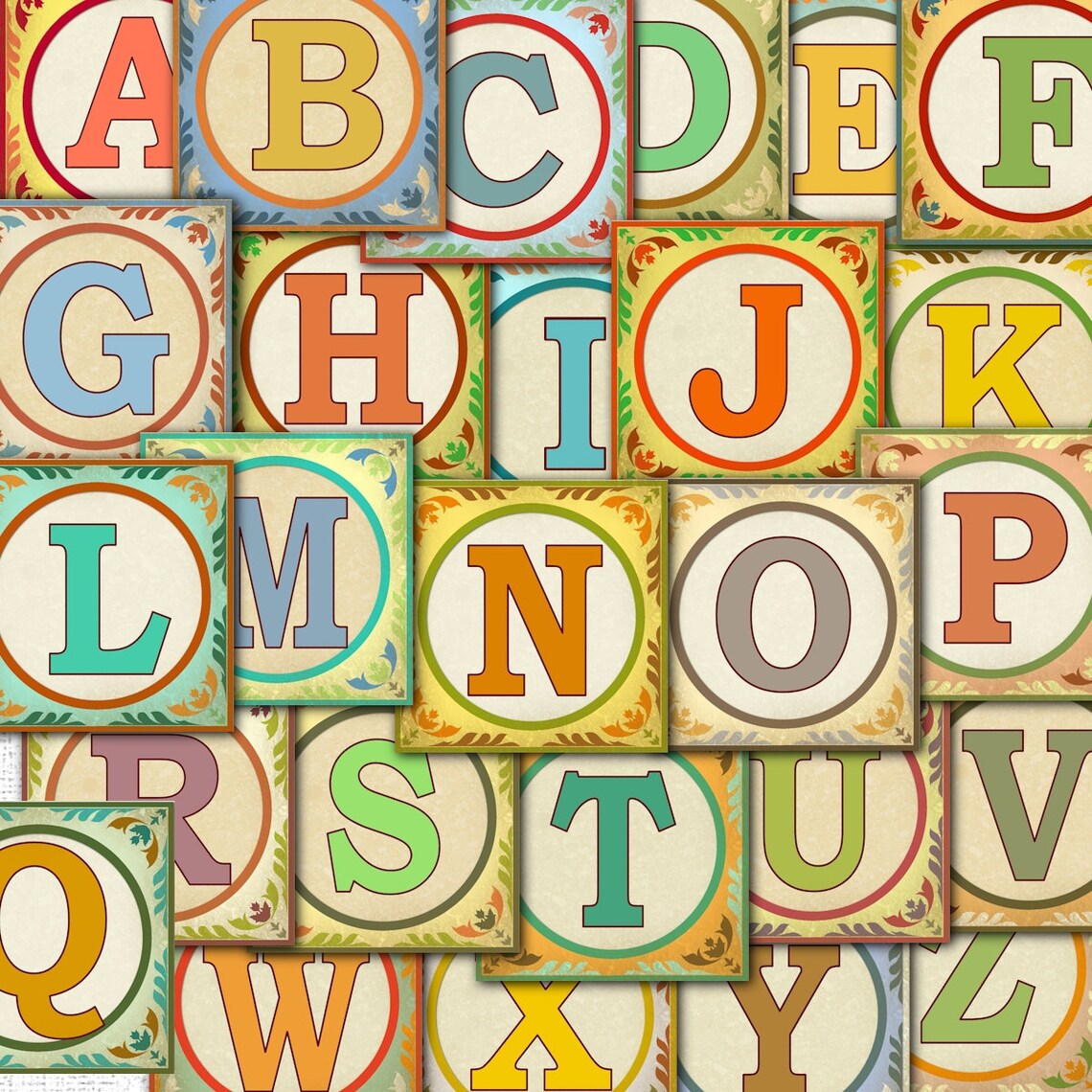 Vintage Nursery Baby Block, DIY Alphabet Banner Bunting, Digital