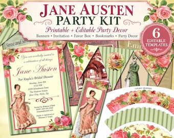 Jane Austen Party Kit, Editable Bridal Shower Decor, Tea Party, Regency Party, Digital Download