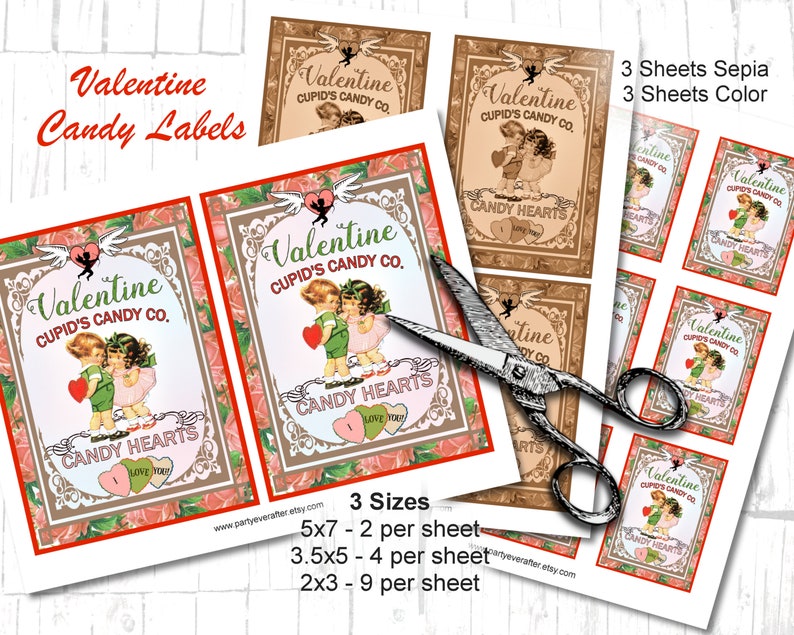 Vintage Valentine Candy Labels Printable Instant Download Valentine Treat Bags Tags