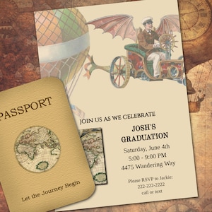 Travel Party, Passport Invitation, Bon Voyage Party, Going Away Party, Farewell Party, Steampunk Party, Travel Birthday, Editable Invitation