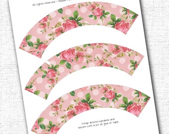 Vintage Rose Cupcake Wrappers imprimible Descarga instantánea