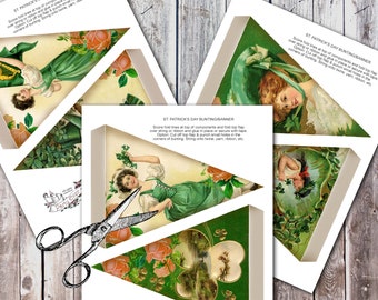 Vintage St Patrick's Day Banner, Shamrock Party Decor (Digital Download)