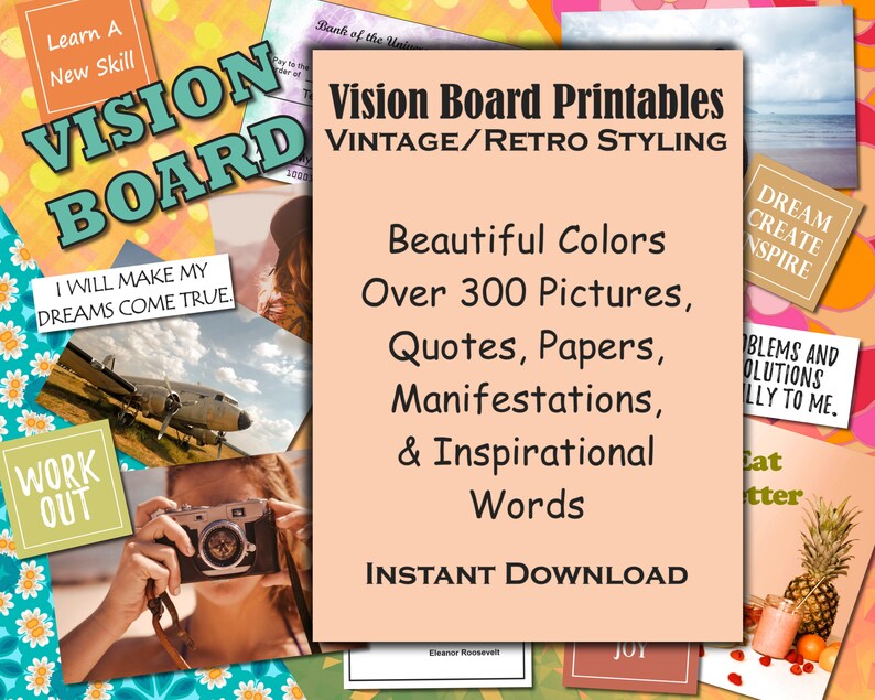 Vision Board 2024 Kit Printables Vintage Retro Style Instant Download ...